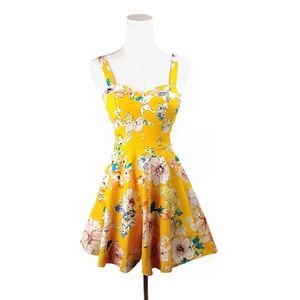 Bailey Blue Yellow Floral Fit & Flare Mini Dress XS Vintage A-Line Sweetheart